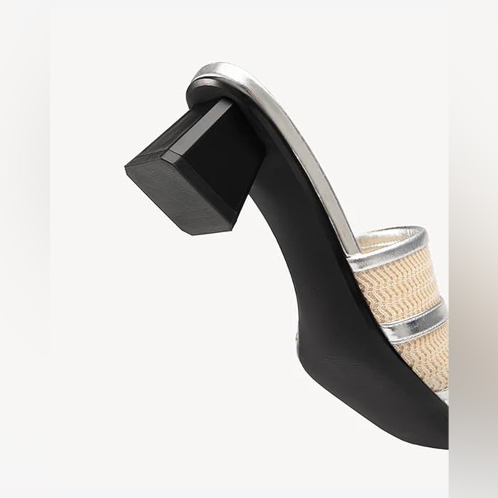 Elegant Cream and Silver Women's Faux Leather Heels - Picture 4 of 4